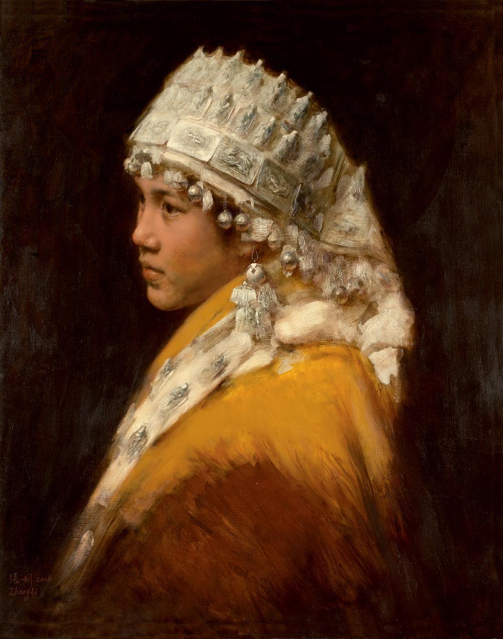 张利(写实画派) 戴银饰的苗女