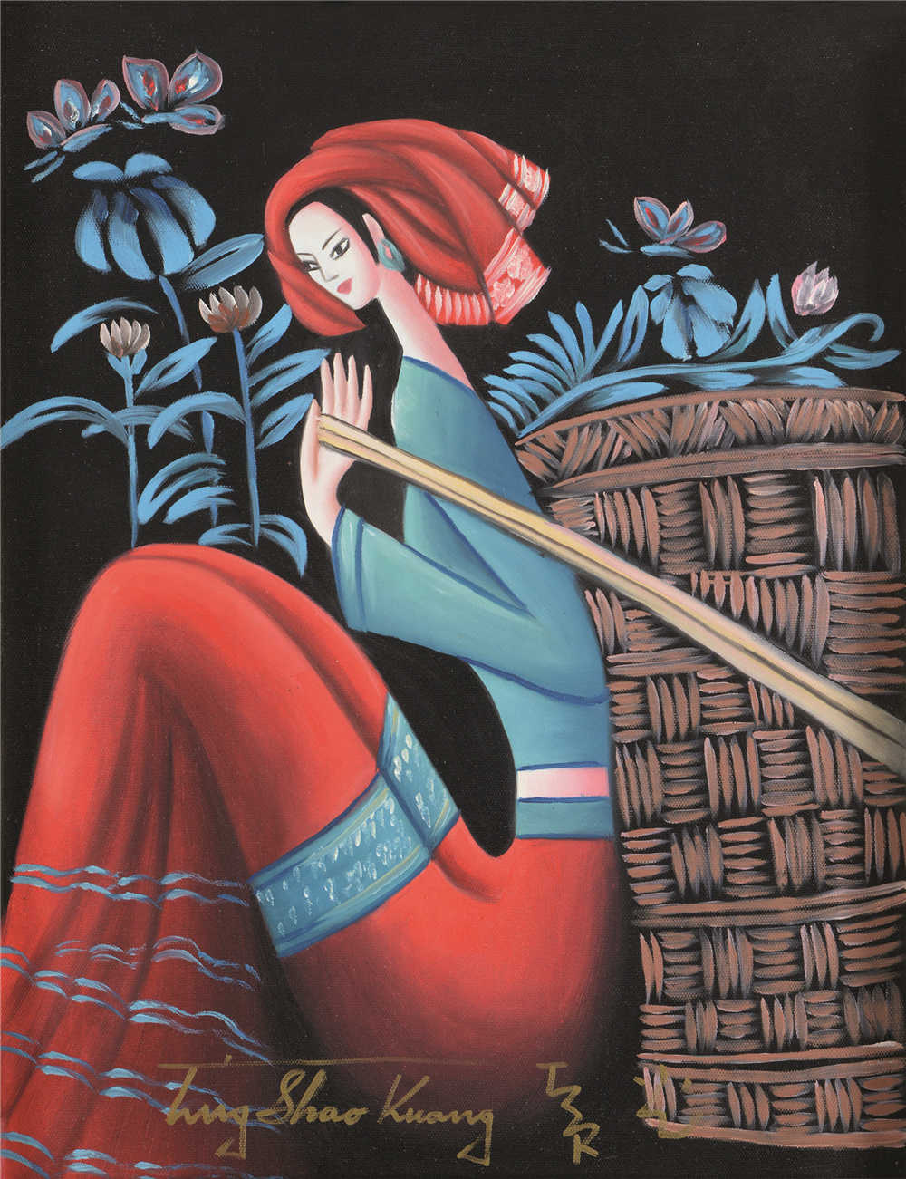 丁绍光(b.1939) 少数民族少女 油画