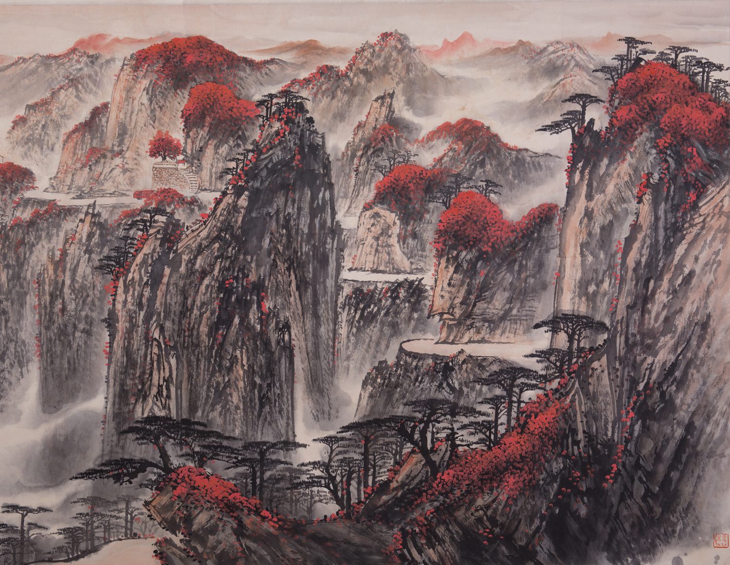 魏紫熙款黄洋界山水超大尺幅24平尺