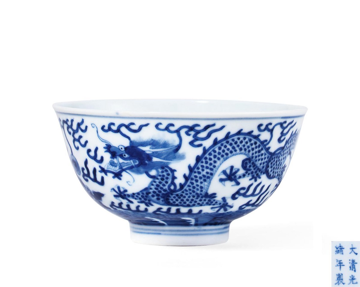 清光绪 青花云龙纹碗