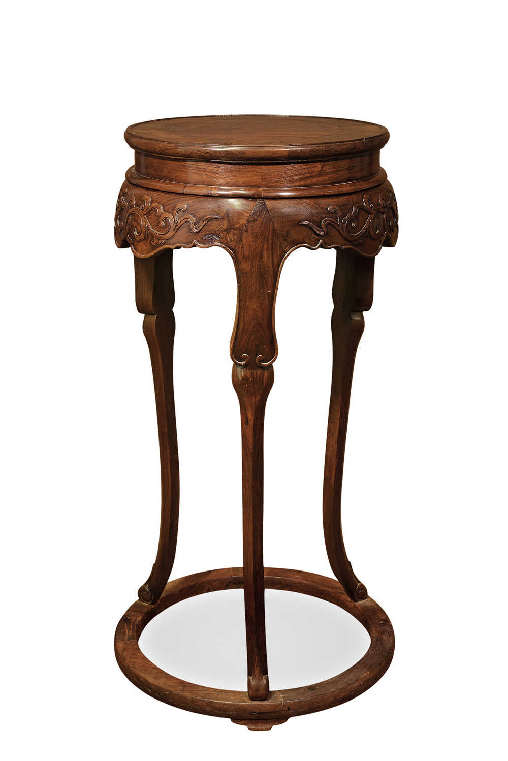 清中期 黄花梨木卷草纹多棱三弯腿托泥香几