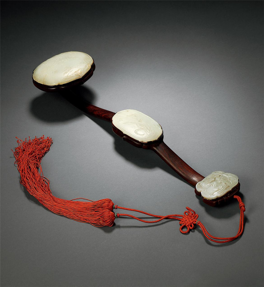 清 红木三镶玉如意